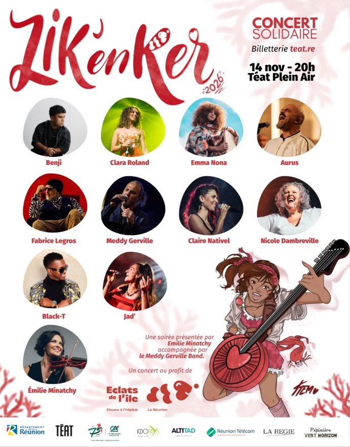 Affiche collective de Zik en Kèr avec tous les artistes, le 14 novembre 2026 à 20 h